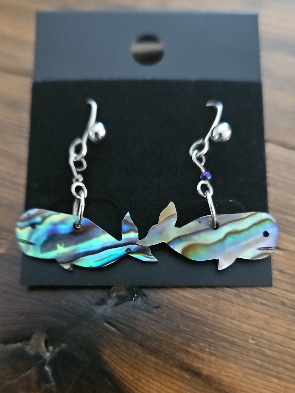 Vintage Abalone Whale Drop Earrings - Iridescent Green Blue Purple